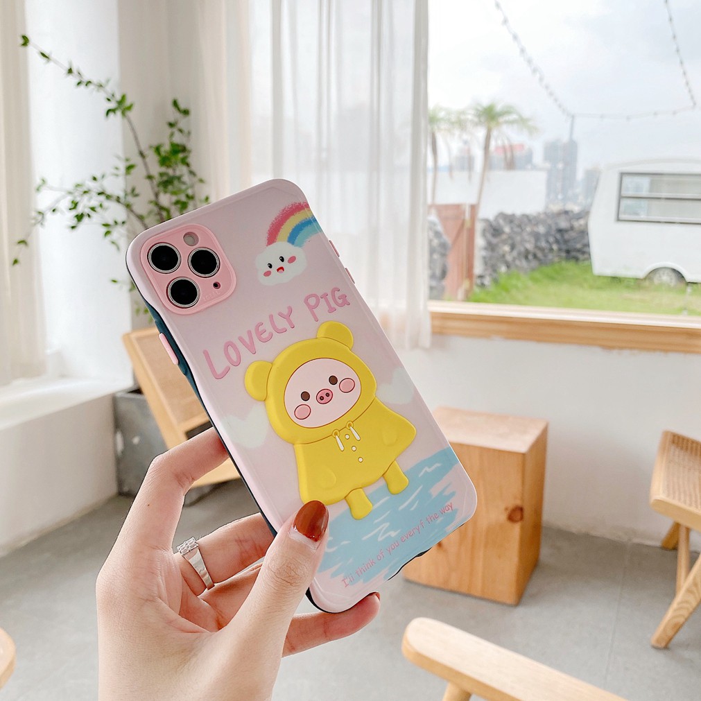 Ốp điện thoại hình chú heo mặc áo mưa 3D phong cách dễ thương cho Iphone 7 7+ 8 8+ Xr X / Xs Xs Max 11 11 Pro 11 ProMax 12 pro max