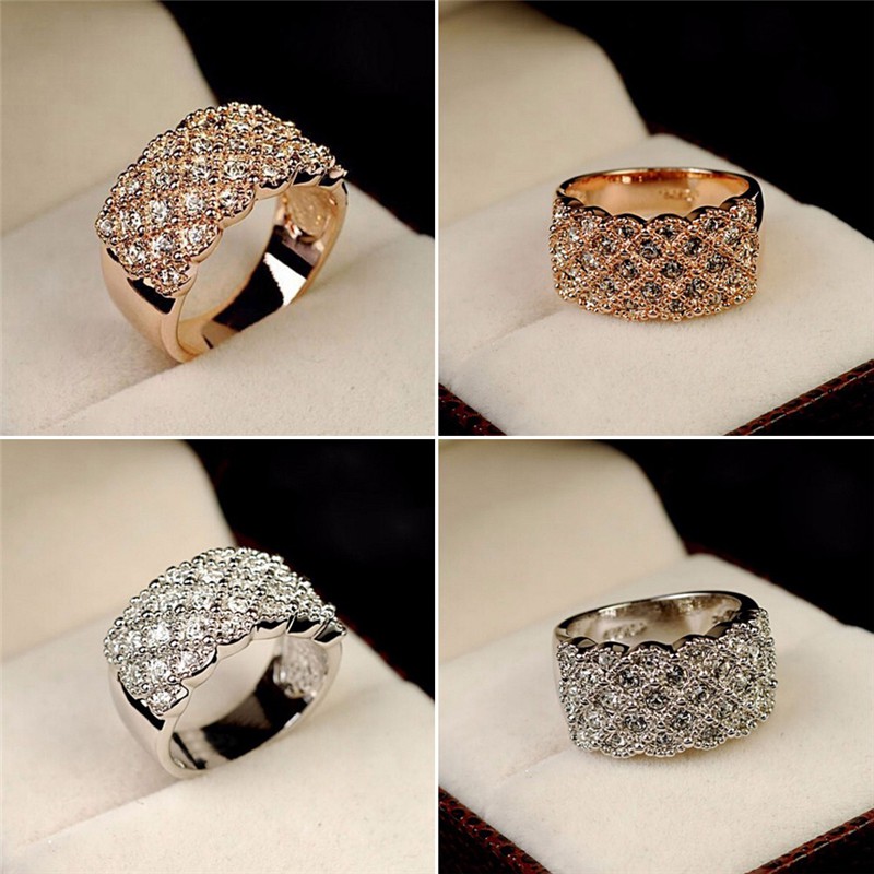 Nhẫn hợp kim đính đá Zircon bản to thời trang nữ