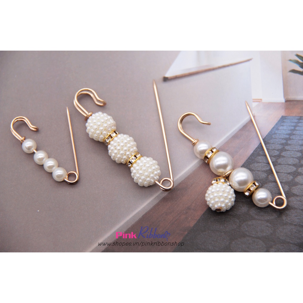 [Phụ kiện thời trang] SET 2 CÁI - Ghim cài đính trai/đá điều chỉnh lưng quần / Cài áo hạt trai