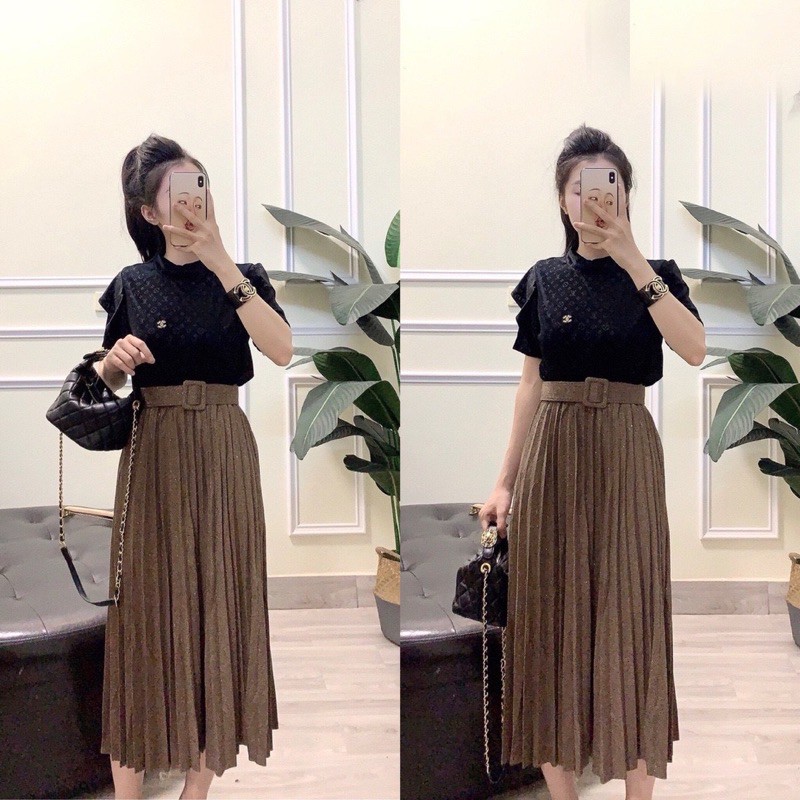 CHÂN VÁY XẾP LY NHŨ KÈM ĐAI MS14300 | BigBuy360 - bigbuy360.vn