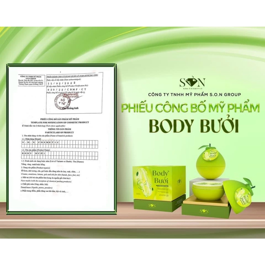 KEM BODY BƯỞI S.O.N TẶNG 3 GÓI KEM TẮM TRẮNG CHÍNH HÃNG