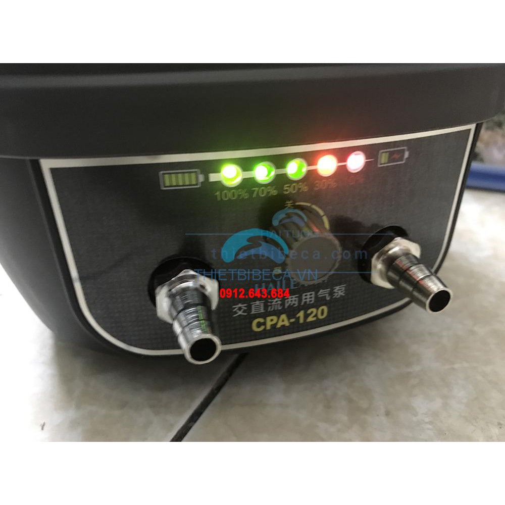 Máy Sủi Tích Điện 2 Vòi Hãng Hailea CPA 120. Sủi Ác Quy cung cấp oxy dành cho hồ Koi