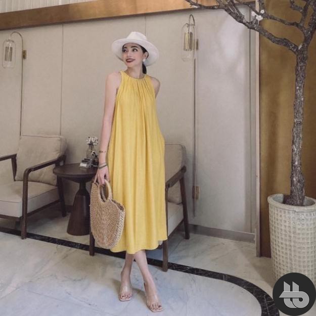 [ Mã FAMAYWA2 giảm 10K đơn 50K] Đầm Dáng Suông Váy Suông Kiểu Maxi Cổ Yếm Chất Đũi Mát | BigBuy360 - bigbuy360.vn