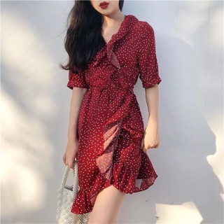 Đầm cổ v nhún bèo