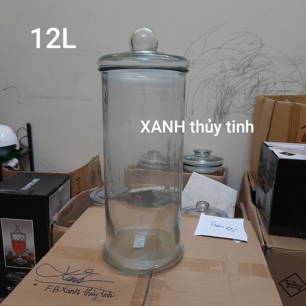 Bình thủy tinh trụ trơn - Dung tích 12 Lít