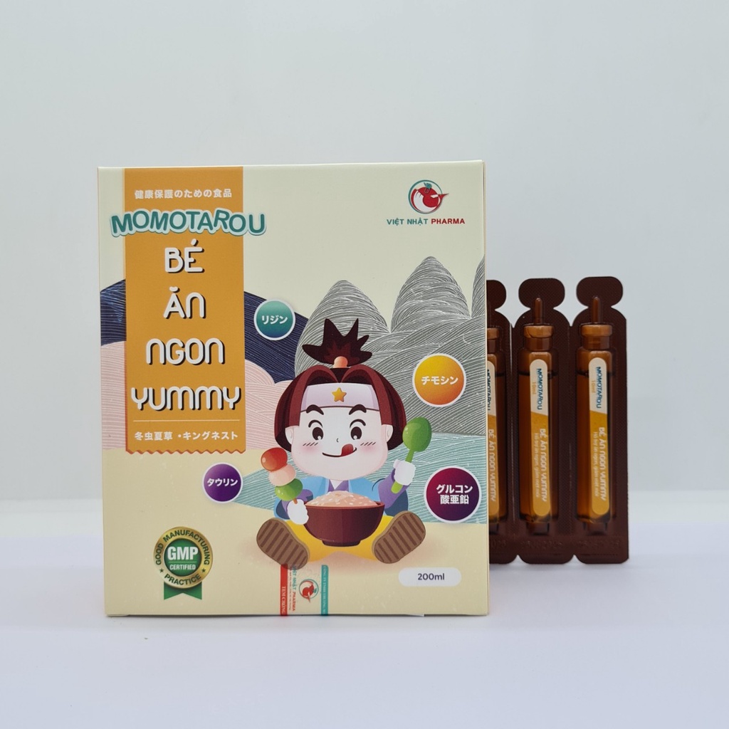 Siro Momotarou Bé ăn ngon Yummy giúp bé ăn ngon, khỏe mạnh - Hộp 20 ống x 10 ml Việt Nhật Pharma