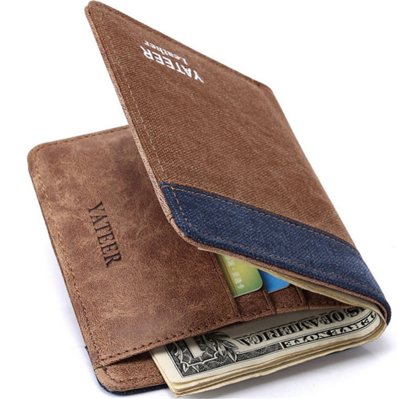 Vintage Fashion Mens Short Canvas Money Photo ID Credit Card Holder Wallet