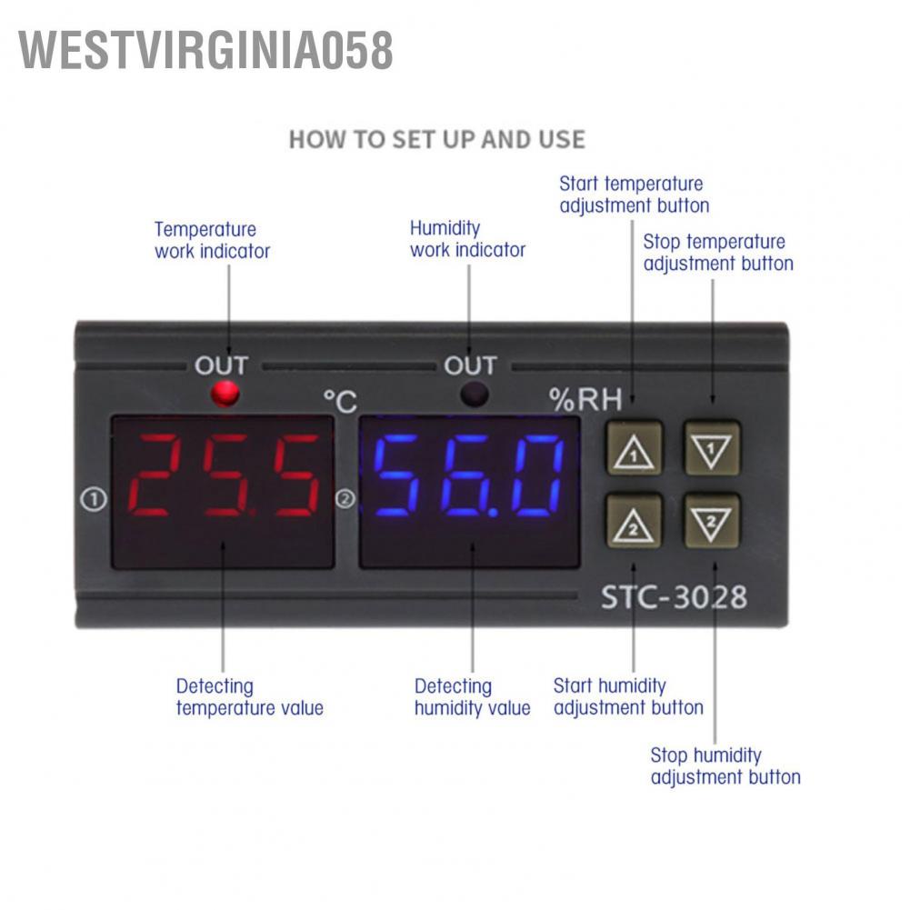 Westvirginia058 Đồng hồ đo bộ điều khiển độ ẩm và nhiệt hiển thị kỹ thuật số STC-3028 với cảm biến tích hợp