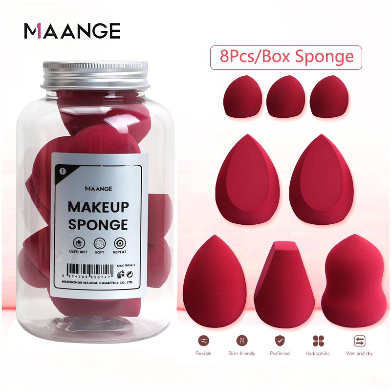 Set 8 miếng mút trang điểm MAGEFY kèm hộp với 4 kiểu có sẵn có hình trứng