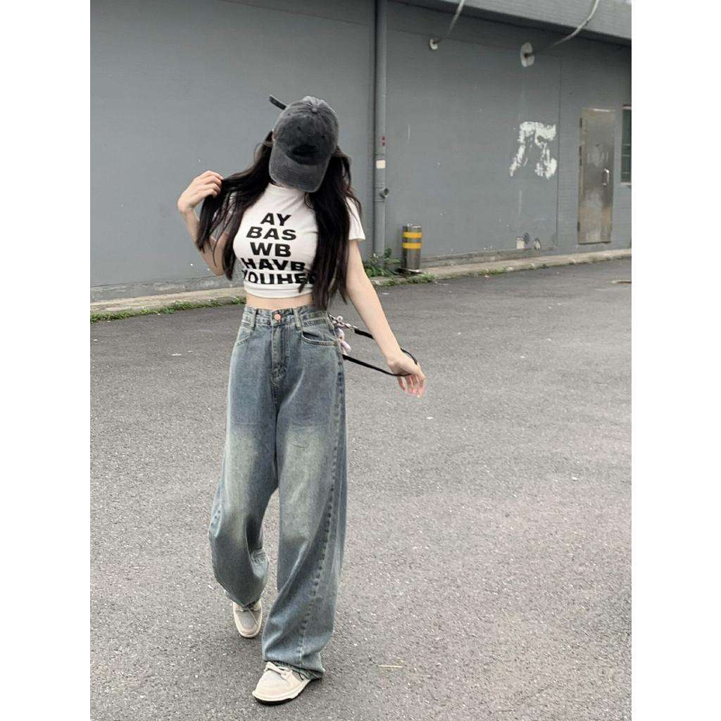 Quần Jeans Ống Rộng Lưng Cao Thời Trang Cá Tính 62973