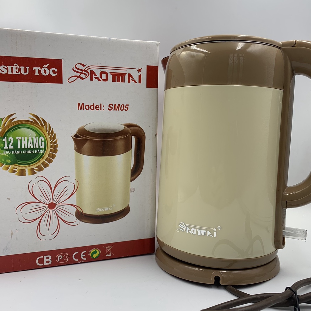 Ấm siêu tốc Sao Mai bình đun nước 2 lớp cách nhiệt, sôi nhanh sản xuất tại Việt Nam
