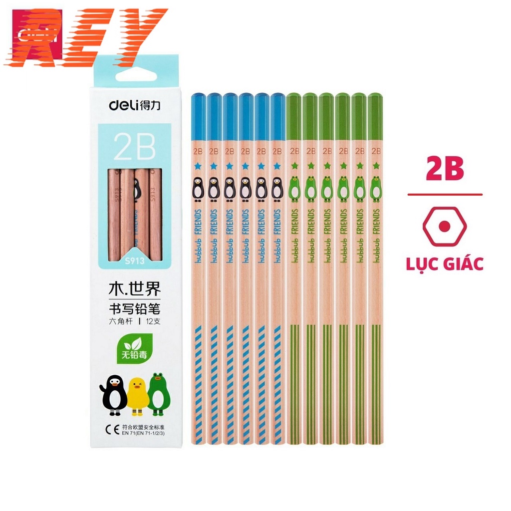 [Giá sỉ] Hộp 12 cây bút chì gỗ ngòi 2B thương hiệu Deli S913