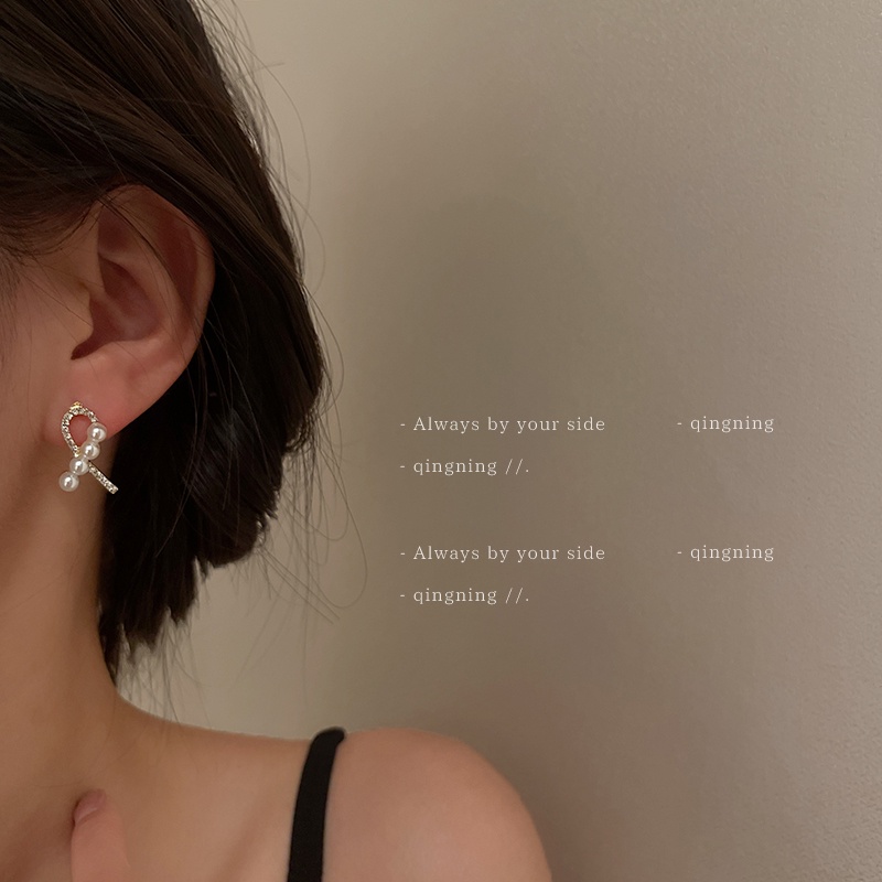 DREJEW Khuyên tai bạc 925 đính ngọc trai kim cương giả phong cách Hàn Quốc thời trang