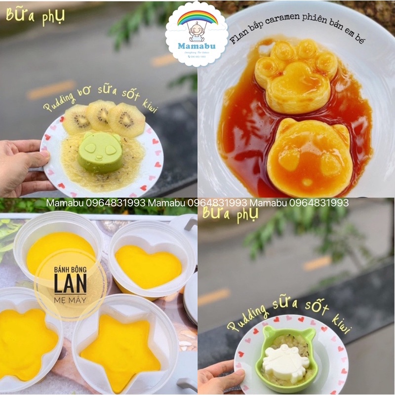 Bộ 4 Khuôn Hấp Làm Bánh Flan, Thạch Pudding, Hấp Trứng Cho Bé Ăn Dặm Mamabu