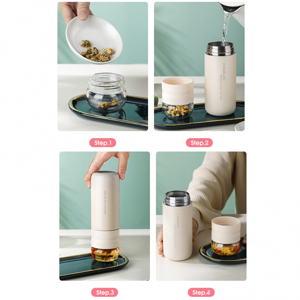 Bình Đựng Trà Bằng Thép Không Gỉ Có Đồ Lọc Trà Di Động Chống Rò Rỉ Tách Trà 300ML