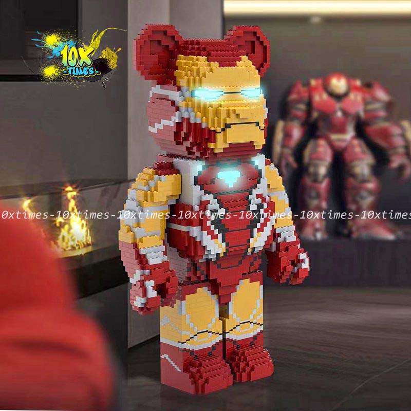 (SẴN 70Cm) mô hình lắp ráp 3d gấu Bearbrick người sắt Iron man 1000% có đèn led quà tặng bạn gái, bạn trai , đồ decor