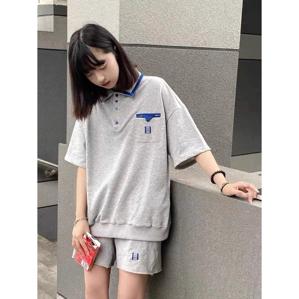 Bộ cổ bẻ nam nữ viền xanh KA12