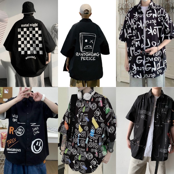 Áo sơ mi lụa màu đen đủ kiểu HỌA TIẾT ĐẸP HOT TREND unisex nam nữ