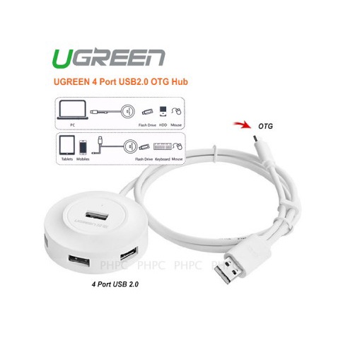 Hub Chia USB 2.0 1 ra 4 + OTG Cao Cấp Ugreen 20278 20271 Chính Hãng CR106