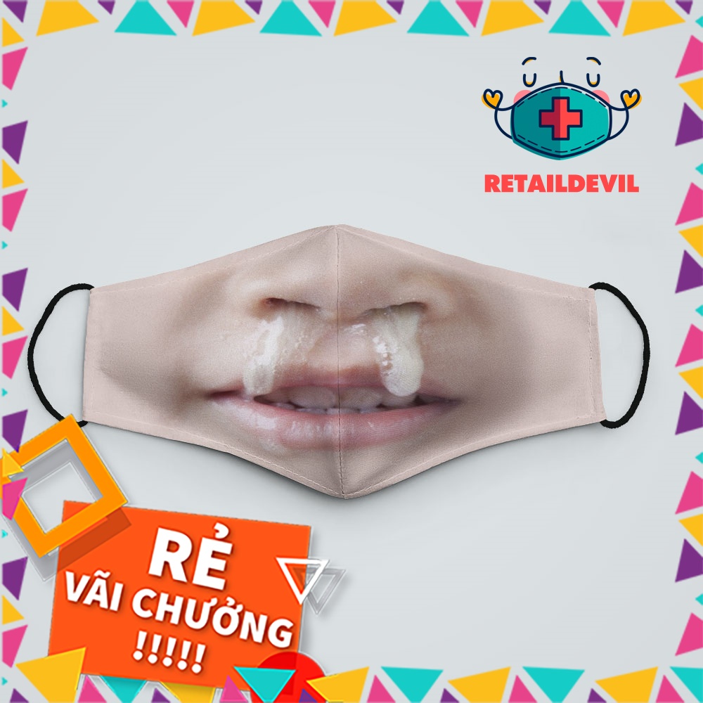 Khẩu Trang In Hình Cá Tính Chảy Nước Mũi_002 RetailDevil Chất Liệu Vải Mềm 2 Lớp, Phòng Dịch Bệnh, Lọc Không Khí