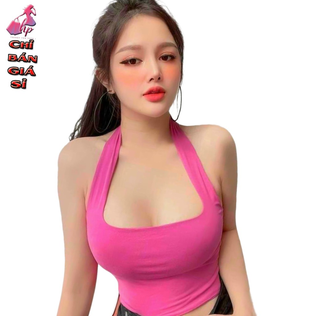 Áo kiểu yếm choàng cổ croptop nữ đẹp ôm body hở lưng cực sexy không mút -A25