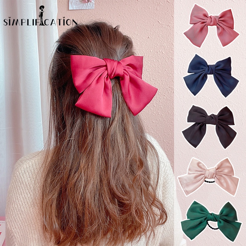 Dây Buộc Tóc Ruy Băng Co Giãn Bằng Lụa Màu Trơn Thanh Lịch Cho Nữ