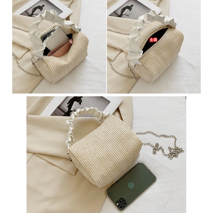 Túi Cói Dáng Hộp Vuông Quai Da Túi Cói Đi Biển L2086