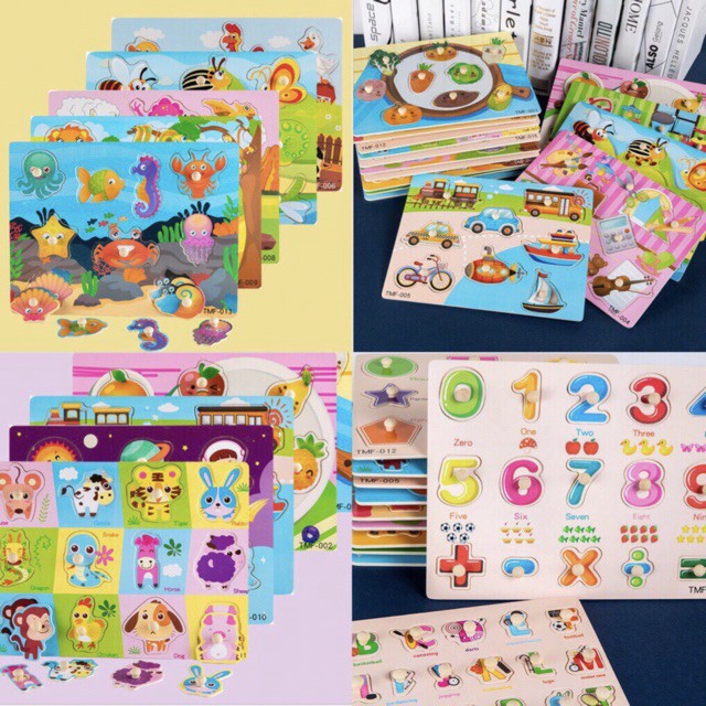 Bảng núm gỗ cho bé ghép hình,bảng chữ cái núm gỗ, chữ số-bảng núm giao thông phương tiện