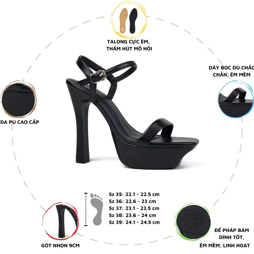 🕹 Giày Sandal cao gót 12cm HADU G128 đế đúp, gót trụ, quai ngang
