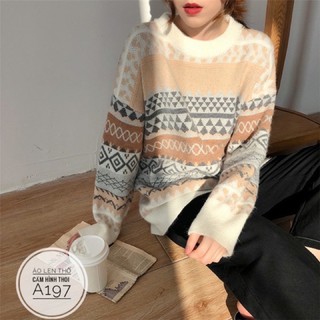 Bigsize Áo len thổ cẩm hình thoi A197