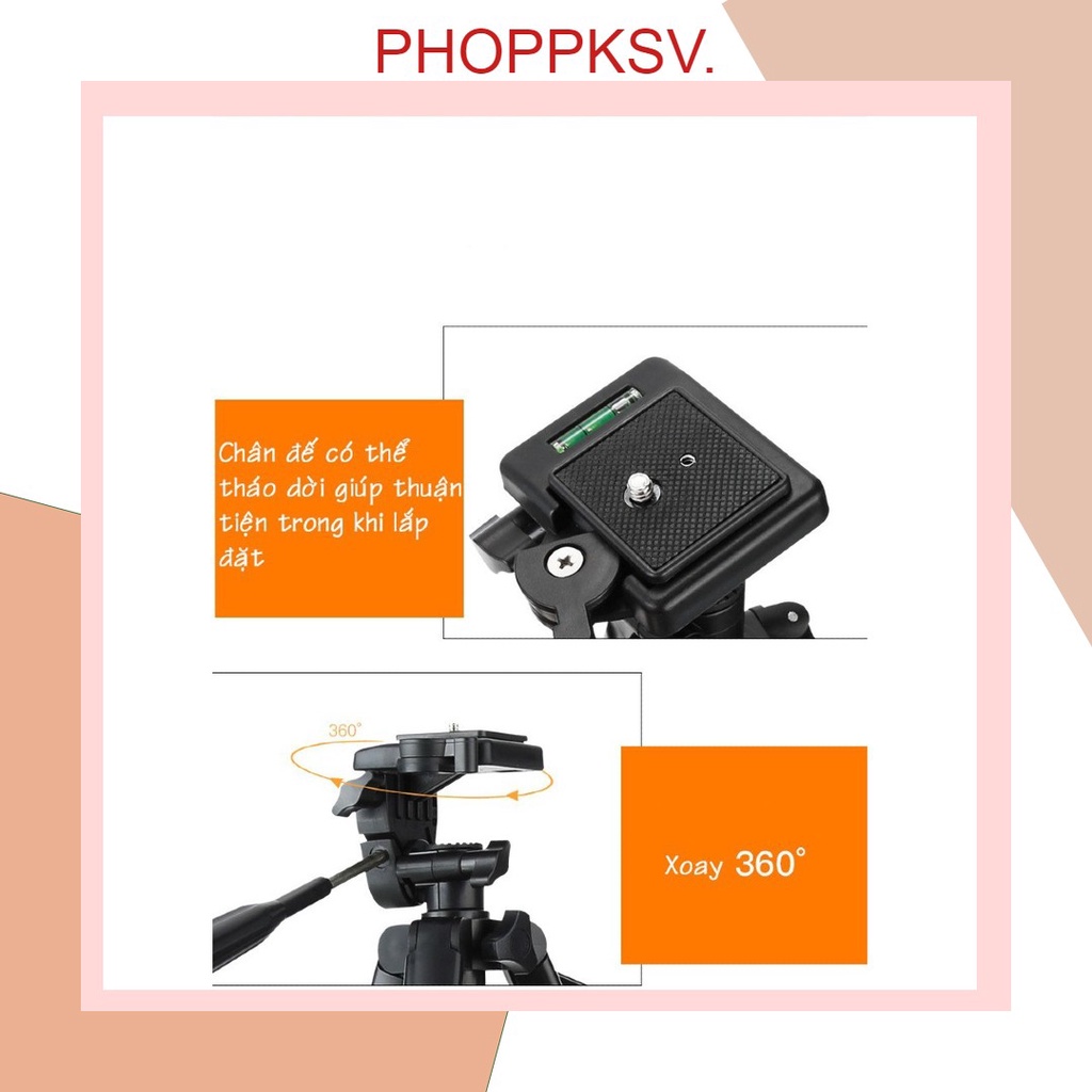 Chân Giá Đỡ Điện Thoại, Máy Quay Tripod Yunfeng 3388 Cao Cấp Có Remote Chiều Cao Tối Đa 1m4 Chịu Lực 2.0 kg.