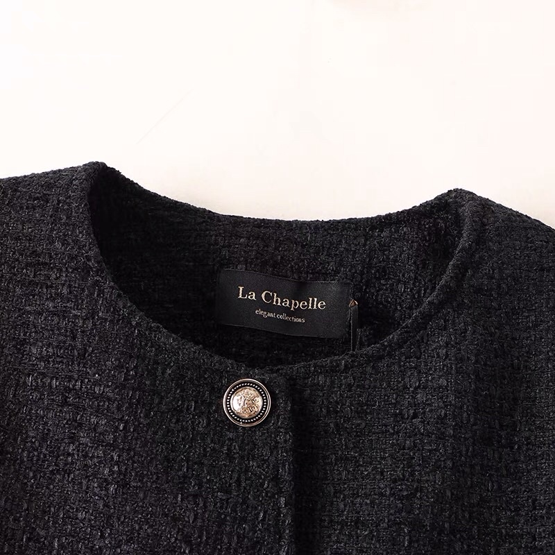 Áo khoác dạ tweed đen nút Hàn Quốc