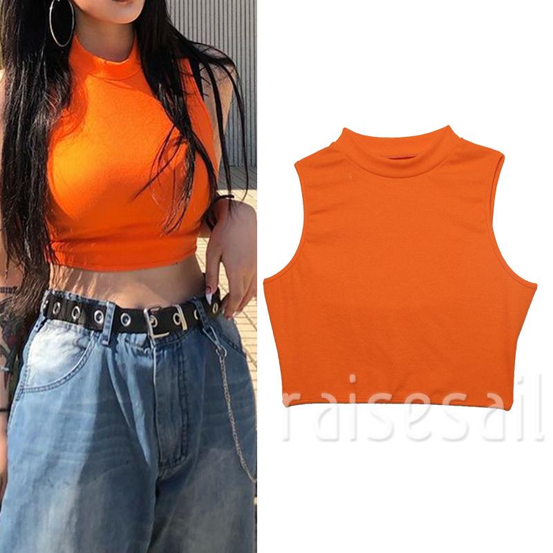 RS Áo Croptop Sát Nách Màu Trơn Thiết Kế Ôm Sát Tôn Dáng