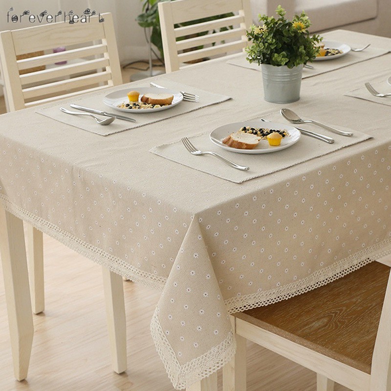 ♬♪♬ Flower Pattern Tablecloth Linen Cotton Table Cloth with Lace Dining Table Cover