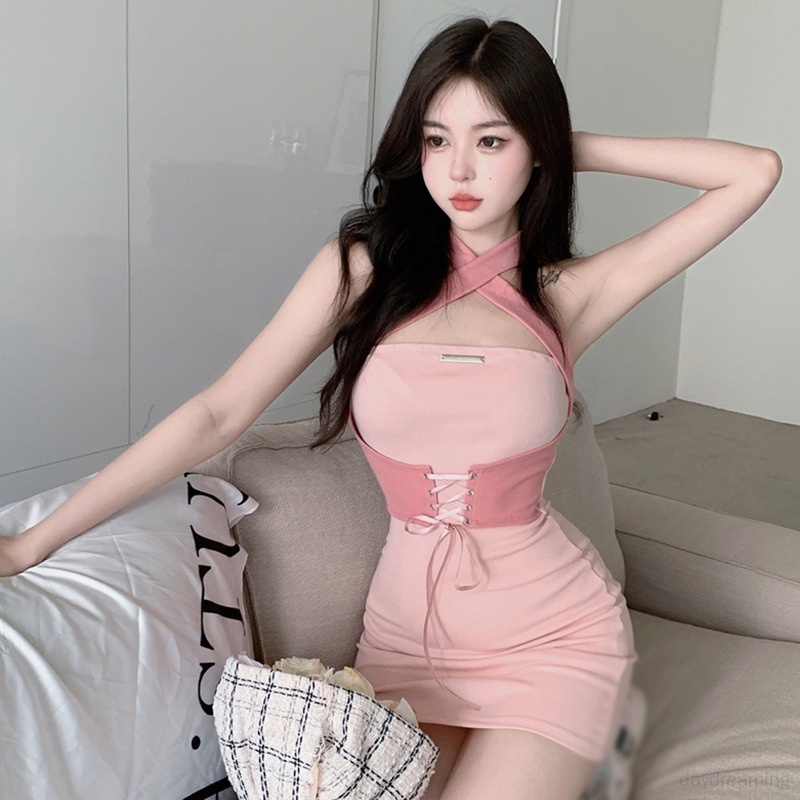 Đầm Không Tay Màu Sắc Tương Phản Phong Cách Hàn Quốc Cho Nữ