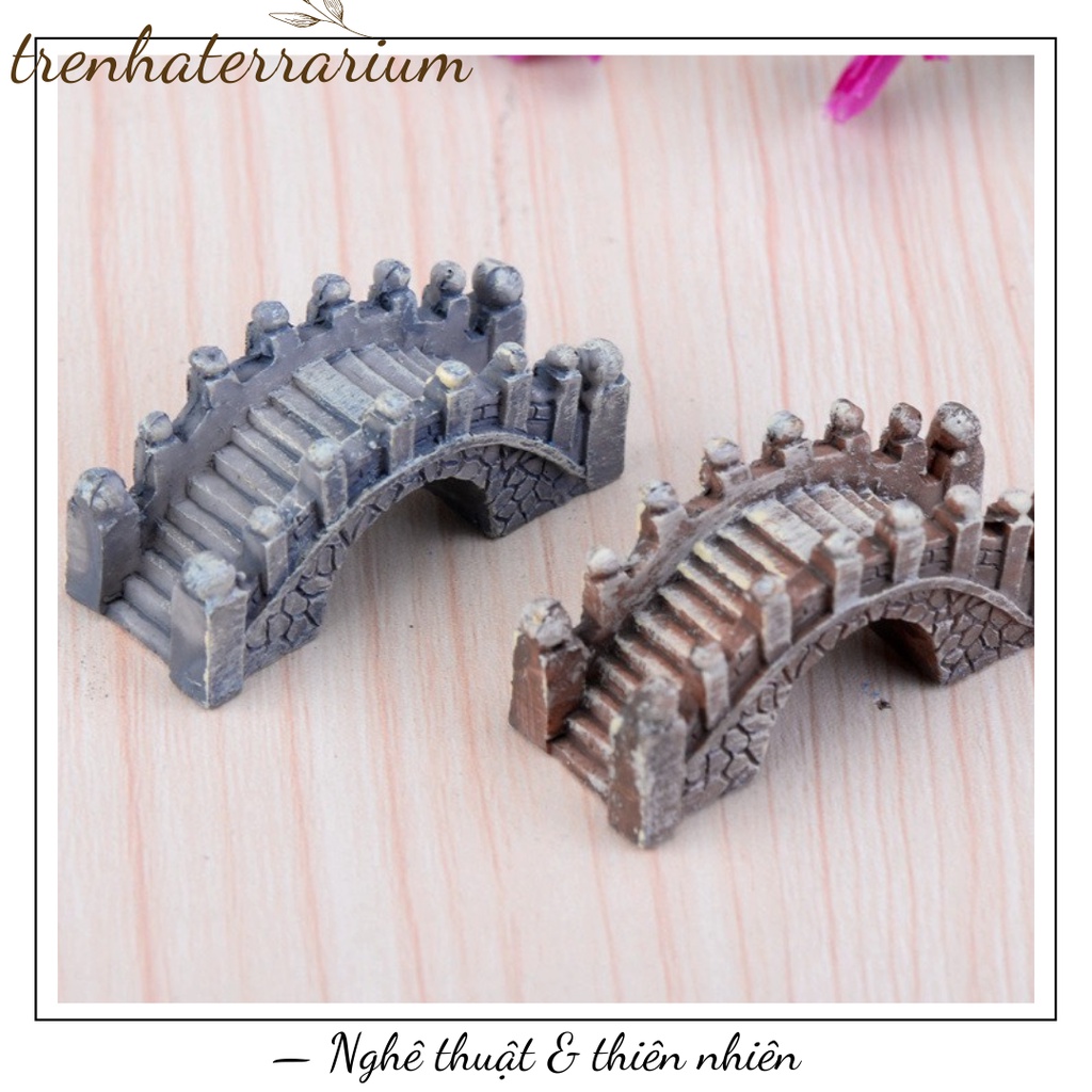 Tiểu cảnh Cầu Đá Vồm trang trí sen đá, xương rồng, terrarium, charm slime, cây cảnh mini, cây để bàn, đồ trang trí