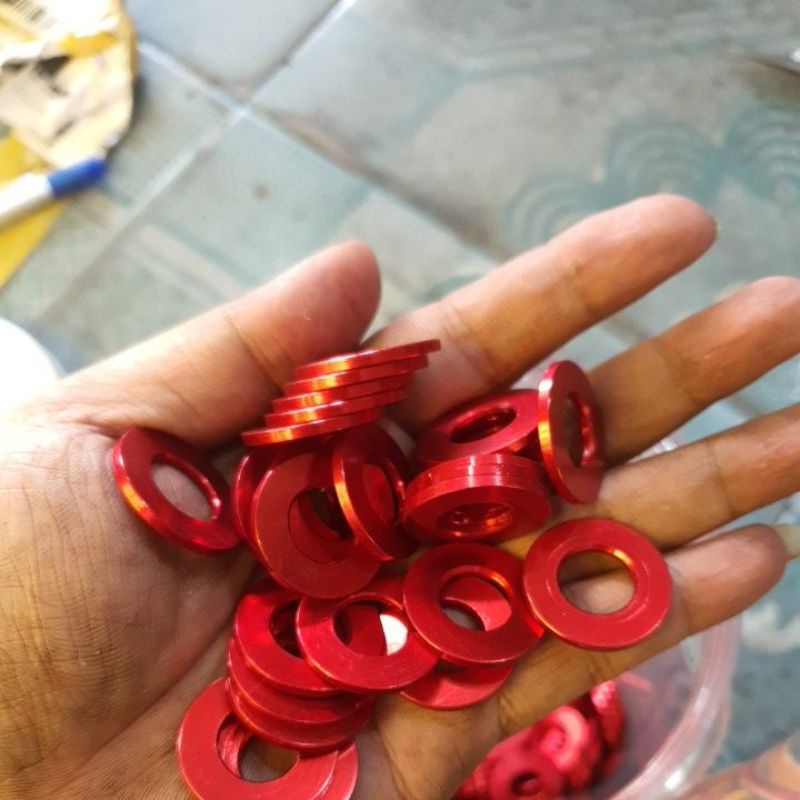 Lông đền nhôm màu đỏ loại 6li lốc máy và 6li dàn áo 8li 10li 12li 14li