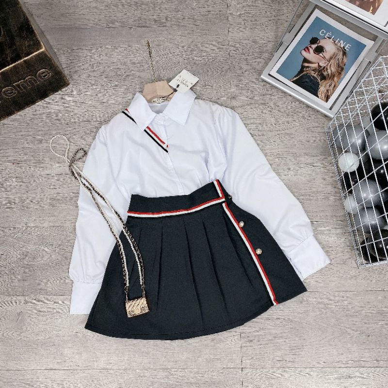 Chân váy xếp ly mix áo sơ mix siêu đẹp _JZ5TA