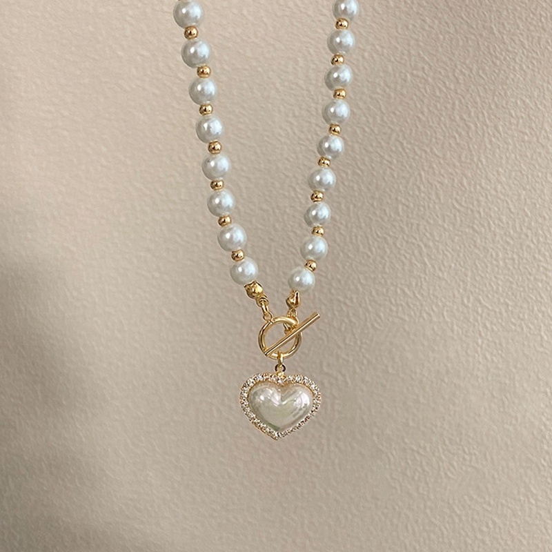 Vòng Cổ Choker Mặt Trái Tim Vỏ Sò Đính Hạt Ngọc Trai Thanh Lịch Thời Trang Hàn Quốc Cho Nữ