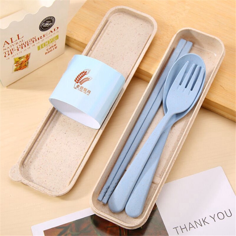 Bộ 3 món dụng cụ muỗng đũa nĩa bằng lúa mì thiết kế nhỏ gọn thích hợp mang đi du lịch cho trẻ em/người lớn