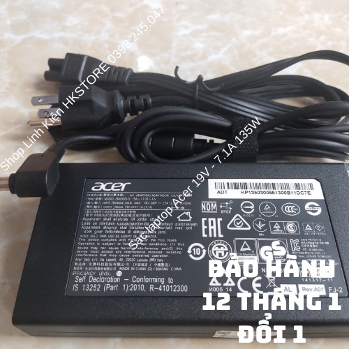 Sạc laptop Acer 19V 7.1A 135W Acer Aspire 7 V15 V17 8940 9800 9810 9920 L100 L310 L320 T5000 Travelmate 2000 2100 2700