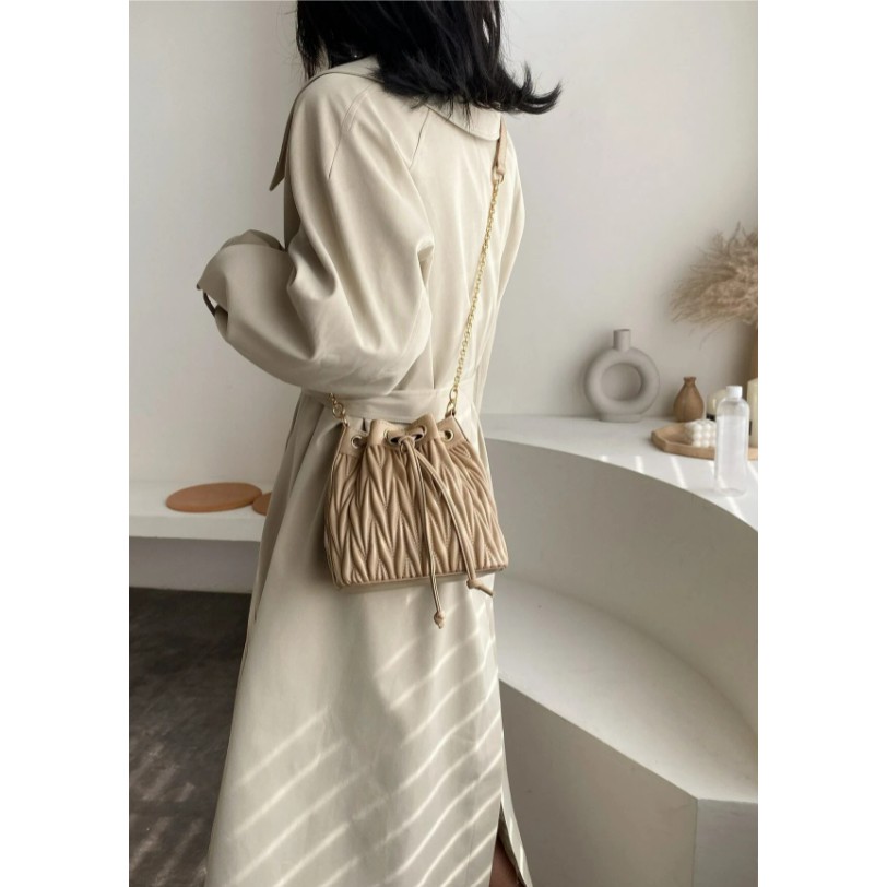 Túi đeo chéo nữ BUCKET mini dây kéo màu Khaki kiểu dáng trẻ trung thanh lịch PETITE CORNER