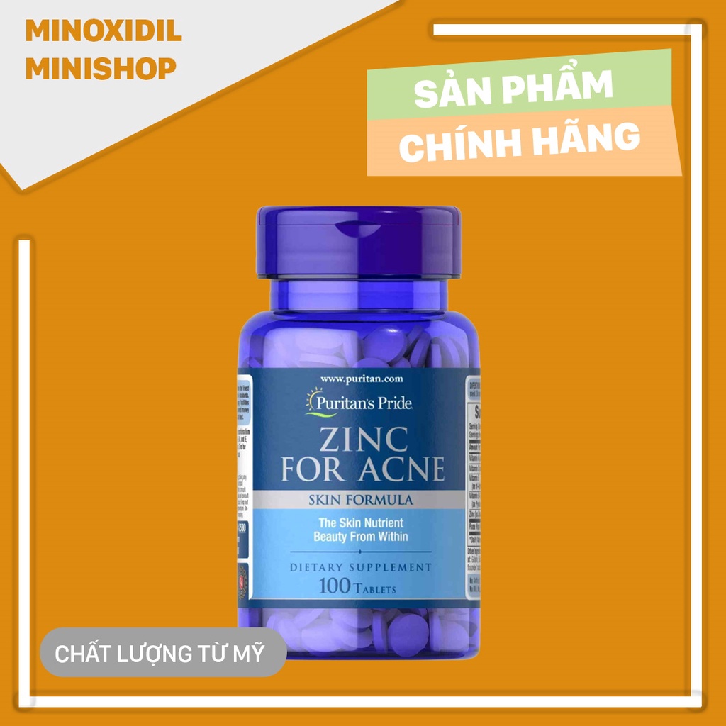 Viên Bổ Sung Kẽm Giảm Mụn ZINC FOR ACNE Puritan's Pride 100 Viên