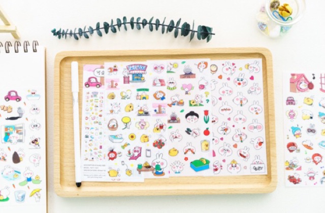 Bộ sticker 6 tấm thỏ dễ thương