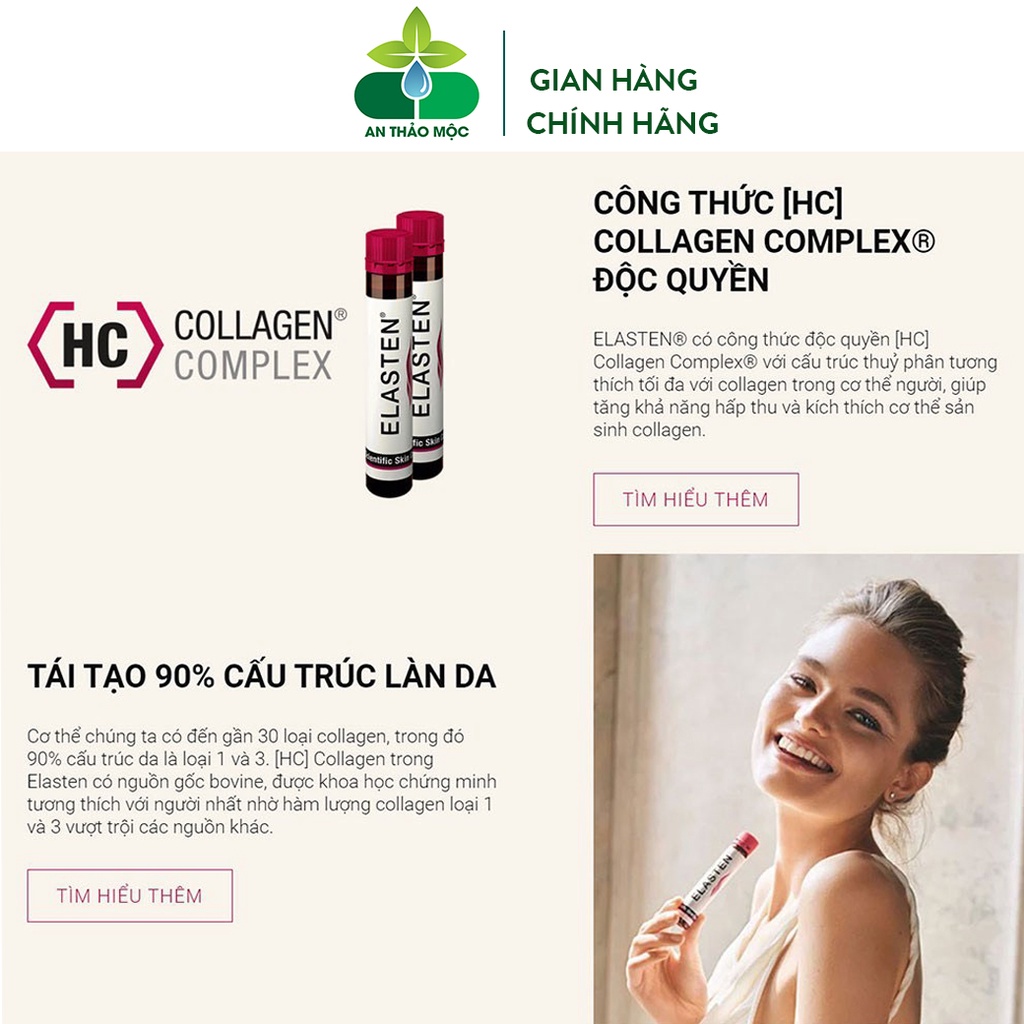 Combo 2 Hôp Siro Uống Collagen Elasten Giúp Da Căng Mịn Sáng Giữ Ẩm Tóc Chắc Khỏe.Hộp 28 ống