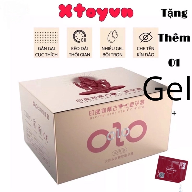 Bao Cao Su OLO 0.01mm Hồng , Siêu Mỏng Gân Gai Tặng Kèm 1 gói gel , Kéo Dài Thời Gian - Gốc Nước - Hộp 10 Bcs