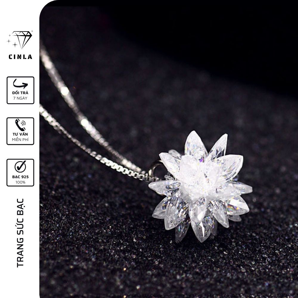 Dây chuyền nữ mạ bạc 925 hình bông tuyết 3d chính hãng trang sức bạc CINLA DC030