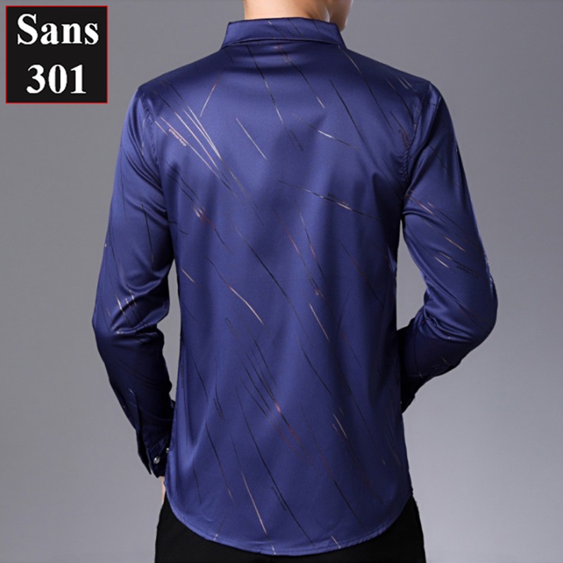 Áo sơ mi nam tay dài họa tiết Sans301 công sở thời trang hot hàn quốc hoa văn trắng đen xanh cao cấp chất đẹp