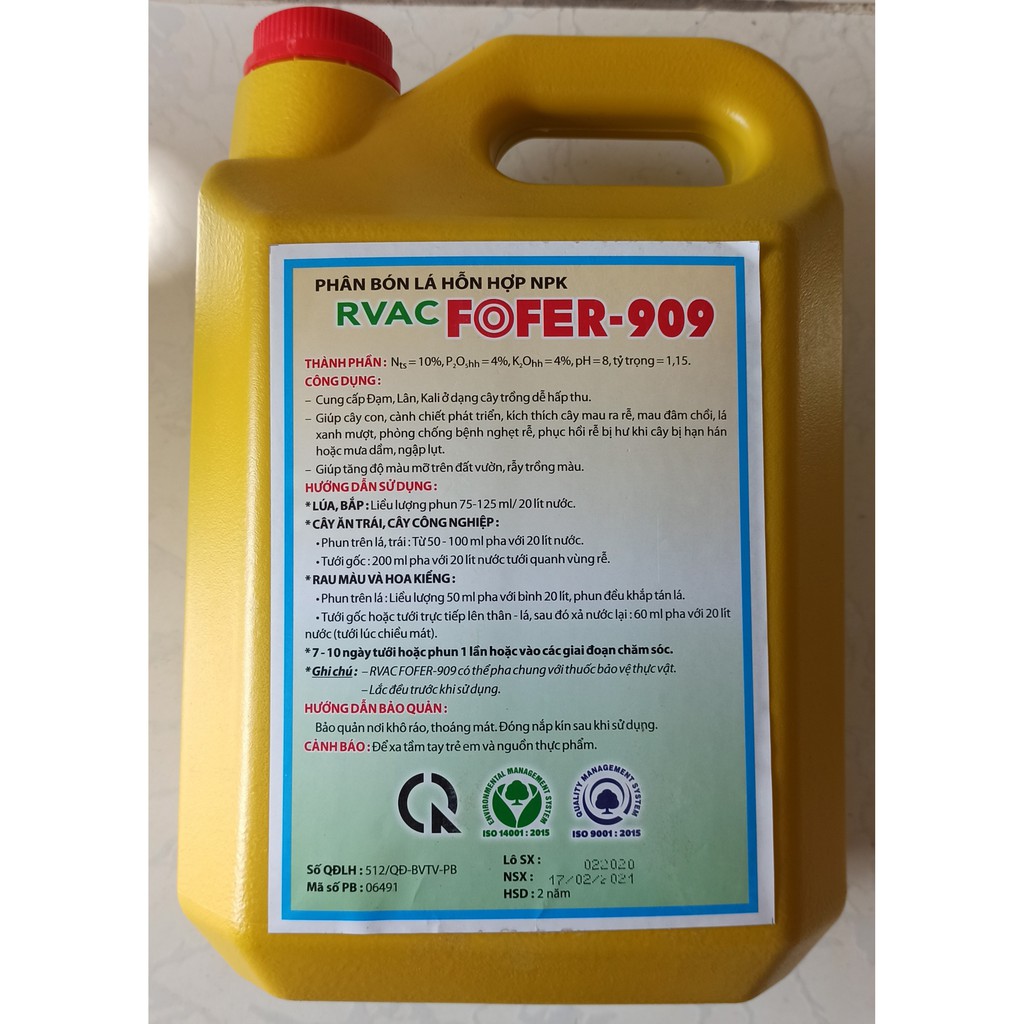 FOFER 909 - PHÂN BÓN DẠNG NƯỚC - Thùng 5 lít