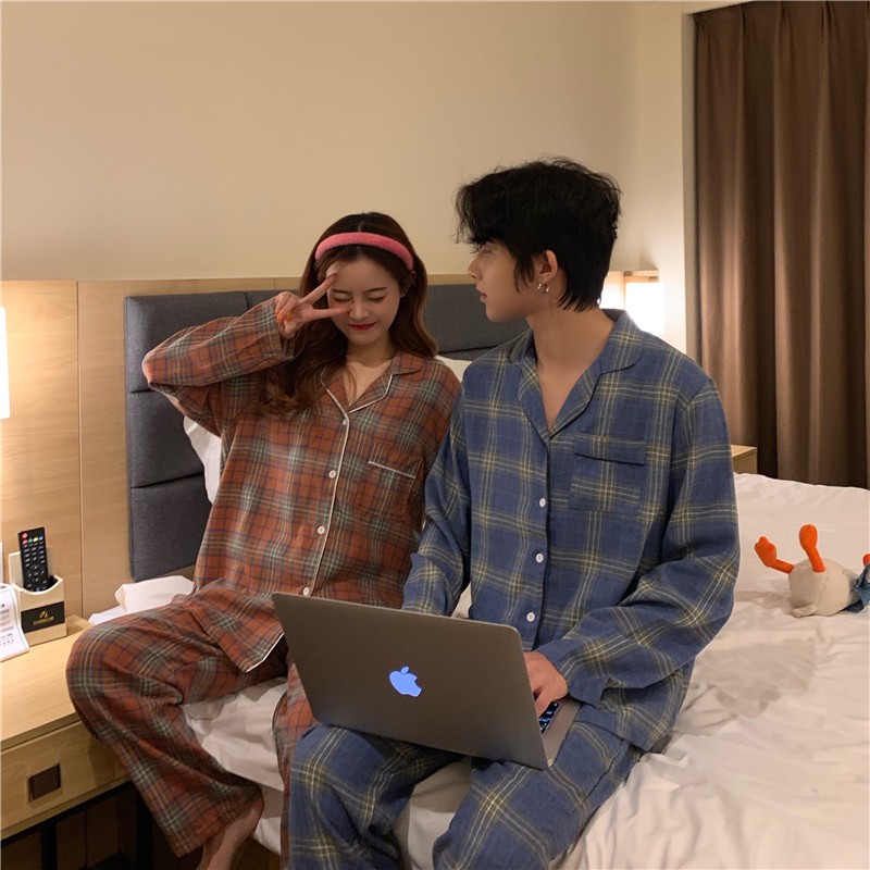 (  SẴN XANH L ) Bộ đồ ngủ đôi pyjama caro AK665